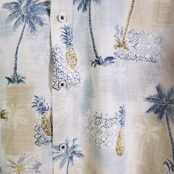Marti Kat Men's 2XL Palm Trees and Pineapples Print Hawaiian Shirt, Cream Modal - Picture 3 of 7